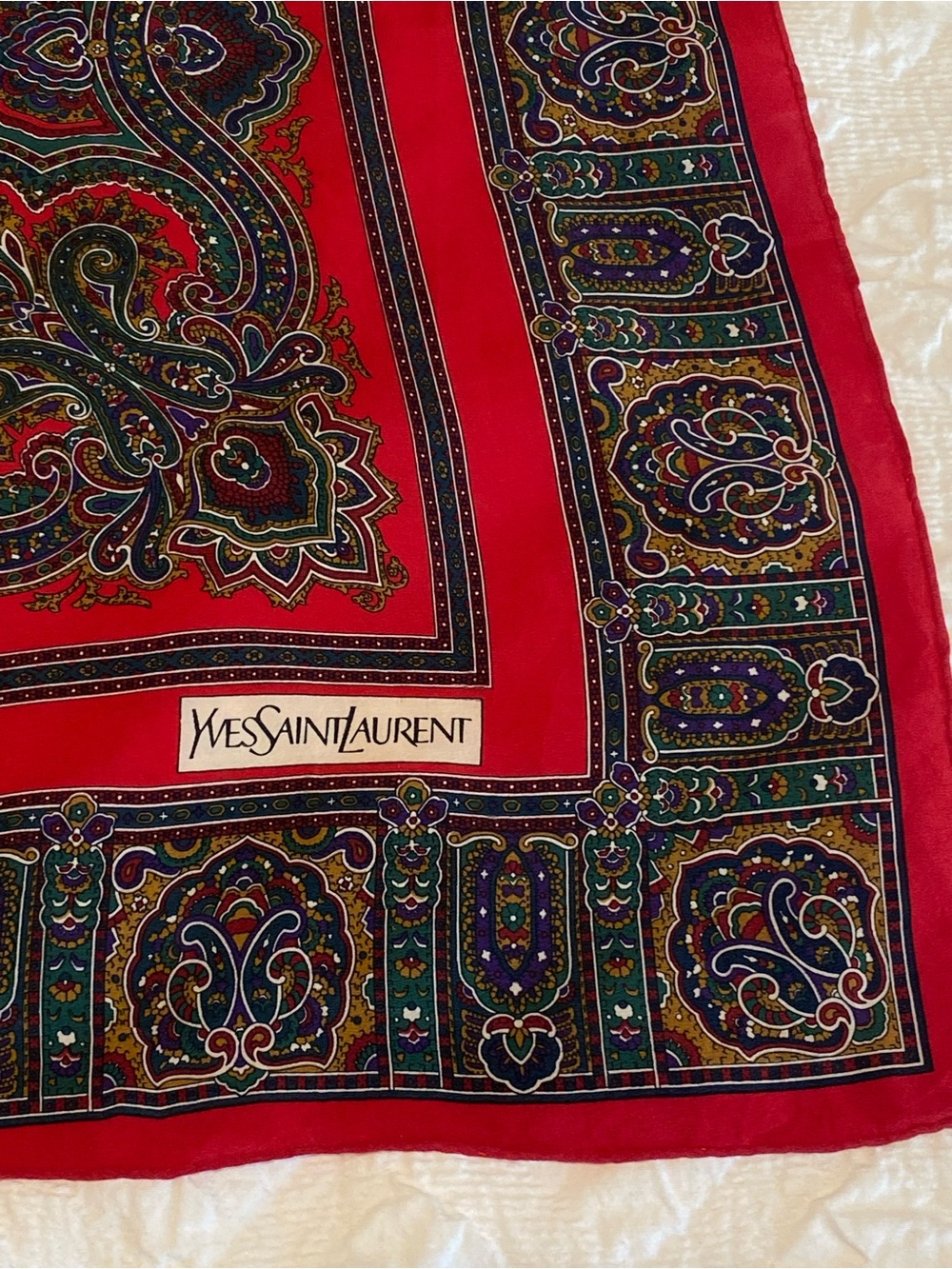 Yves Saint Laurent Red Paisley Silk Scarf.  Vintage, - Picture 7 of 9
